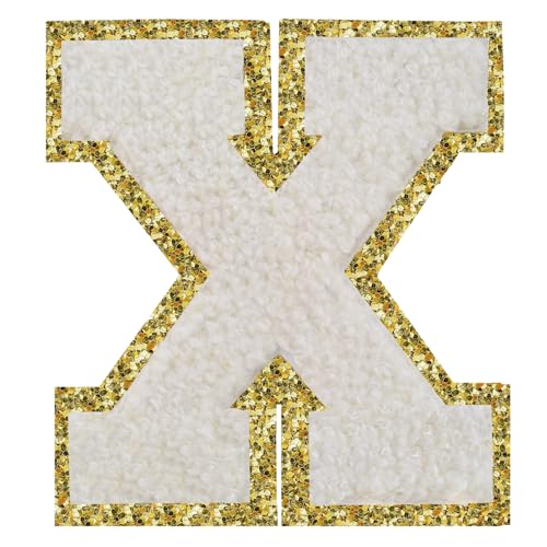 Buchstabenaufnäher zum Aufbügeln, 3 Stück, Varsity Glitzer, Chenille, Buchstabenaufnäher, 11,4 cm, für Kleidung, Rucksäcke, Team-Kostüm, Dekoration, Weiß, X Buchstabenaufnäher zum Aufbügeln, 3 Stück, Varsity Glitzer, Chenille, Buchstabenaufnäher, 11,4 cm, für Kleidung, Rucksäcke, Team-Kostüm, Dekoration, Weiß, X von DIILLEU