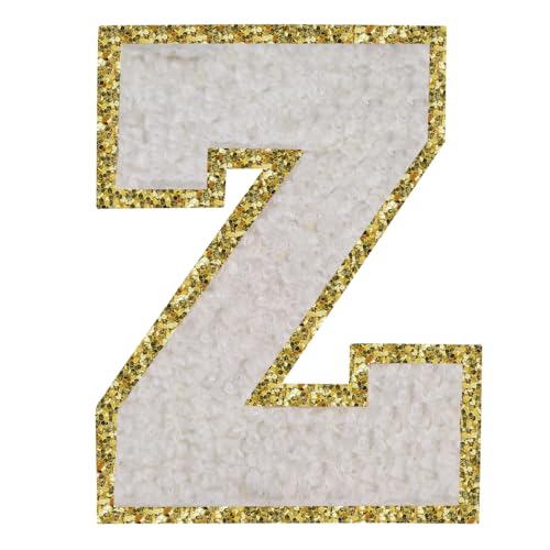 Buchstabenaufnäher zum Aufbügeln, 3 Stück, Varsity Glitzer, Chenille, Buchstabenaufnäher, 11,4 cm, für Kleidung, Rucksäcke, Team-Kostüm, Dekoration, Weiß, Z Buchstabenaufnäher zum Aufbügeln, 3 Stück, Varsity Glitzer, Chenille, Buchstabenaufnäher, 11,4 cm, für Kleidung, Rucksäcke, Team-Kostüm, Dekoration, Weiß, Z von DIILLEU