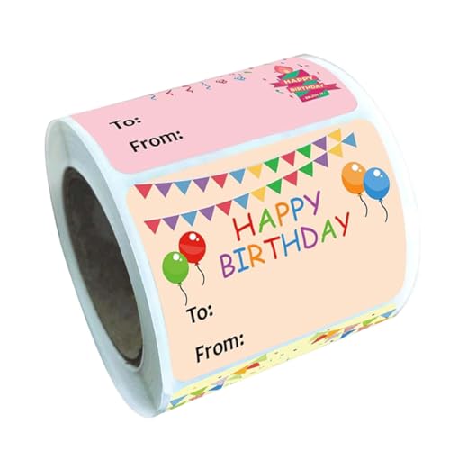 DIKACA 1 Rolle Geburtstag Aufkleber Bunte Etiketten für Kindergeburtstage Selbstklebende Namensschilder und Dekoration für Vielseitig Einsetzbar Einfache Handhabung und Gestaltung von DIKACA