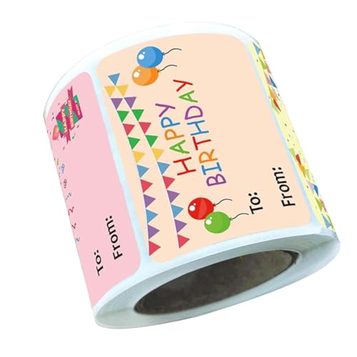 DIKACA 1 Rolle Happy Birthday Aufkleber Selbstklebende für Umschläge und Dekoration Vielseitig Einsetzbar für Büro und Feierlichkeiten Zuverlässiger Halt und Festlicher Touch von DIKACA