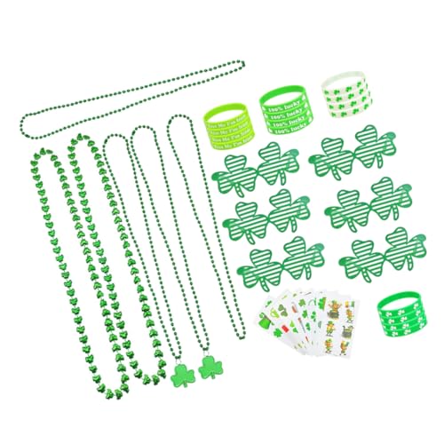 DIKACA 1 Satz Patrick's Day Kostümzubehör Kleeblatt Brille Halskette Armband und Aufkleber Party Accessoires für Saint Patrick's Day Feierlichkeiten von DIKACA