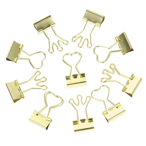 DIKACA 10 Stück Binder Clips aus Metall Herzform und Kronen design Goldfarbene Büroklammern für Dokumente Akten Quittungen Vielseitig Einsetzbar für Bürobedarf und Schreibwaren von DIKACA