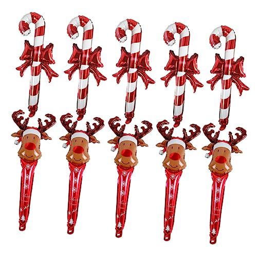 DIKACA 10 Stück Foto Requisiten​​​​​​​ Zuckerstange Weihnachten Weihnachtsfeier Stabballons Weihnachten Weihnachtsballon Aus Aluminium Luftballons Zu Weihnachten Deko Aluminiumfolie von DIKACA