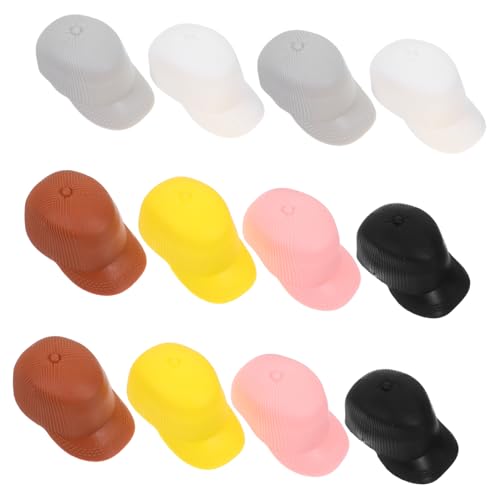 DIKACA 12 Stück Baseball Cap Toy Mädchen Mütze Babypuppensachen Puppen-Schirmmützen Puppenhüte Kind Strand Beige Hat geformtes Zubehör Mini-Hüte Miniaturhüte Miniatur-Schirmhut Plastik von DIKACA