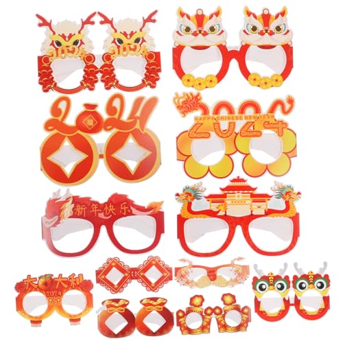 DIKACA 12 Stück Papiergläser Vorabend Party für Frühlingsfest-Brillen Neujahrsfeierbrille igelkostümkinder glucksbringer weingläser lustig lustige Brille frohes neues jahr brille rot von DIKACA