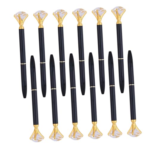 DIKACA 12 Stück Teiliges Metall-kugelschreiber Schnelltrocknender Schwarzer Tinte Stilvolles Design mit Funkelndem Schmuckstein für Schule Büro Hochzeit Brautparty Glatte Wischfeste von DIKACA