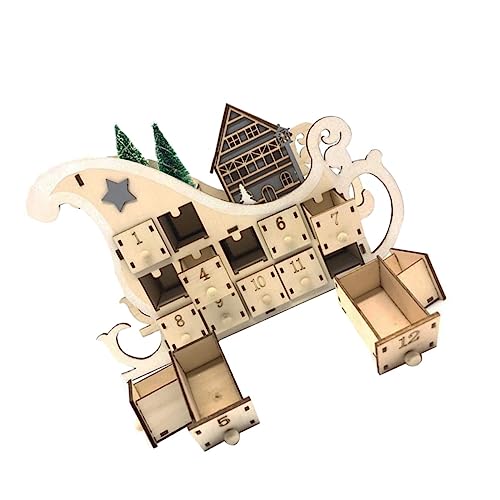 DIKACA 1Pc 24 Weihnachtskalender aus Holz weihnachtskalender dekoration saisonal Kind weihnachtskalenderverzierung Dekorationen Kiefer alter Schlitten Countdown -Kalender hölzern Khaki von DIKACA