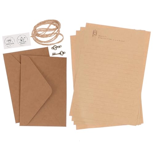 DIKACA 2 Sätze Notebook -Briefpapier Set Papierumschlag-Kit Briefumschlag aus Briefpapier Umschlag für Einladung Briefpapier-Umschlag-Kit Retro-Briefpapiere Hanfseil von DIKACA