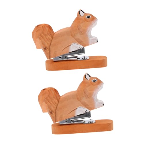 DIKACA 2 Stück Mini Tacker aus Holz mit Eichhörnchen Design Leichter Handlicher Bürohefter für Kleine Papiere Tragbarer Dekorativer Hefter für Schule und Büro von DIKACA