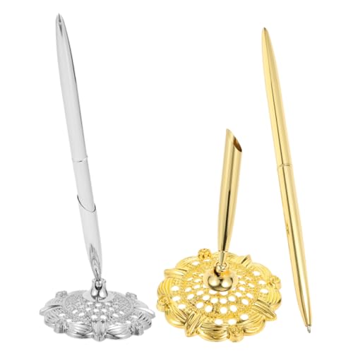 DIKACA 2 Stück Signaturstift Tischfester Stift Hochzeit Stifte Stift Mit Ständer Büro Stift Luxus -kugelschreiber Stifte Für Gästebücher Zur Hochzeit Luxusstifte Für Männer Metall von DIKACA