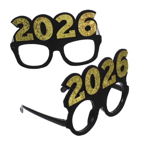 DIKACA 2 Stück Teiliges Neujahrsbrillen Langlebigem Kunststoff mit Schwarzem Goldglitzer Auffällige Partybrille für Silvester Fotorequisiten Leicht und Vielseitig für Festliche Anlässe von DIKACA