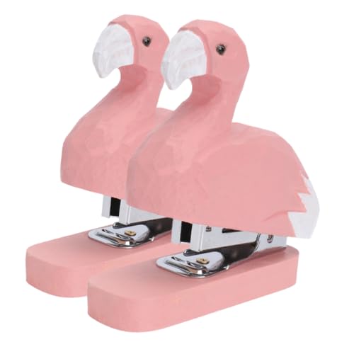 DIKACA 2 Stück Tierhefter aus Holz Desktop-Hefter Karikatur rosa Schreibtischzubehör Hefter für Klassenzimmer Form kleiner Hefter Rosa Klassenzimmerdekoration rosa bürodekor Hefter von DIKACA