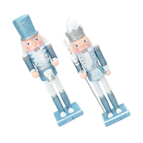 DIKACA 2 Stück Weihnachtliche Holzfigur Blau mit Trommler und Schneeflocke Festliche Tisch Regaldekoration für Weihnachtsfeier und Heimdekoration von DIKACA
