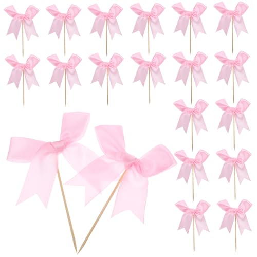 DIKACA 20 Stück Butterfly Cake Card -einsatz Hochzeitsdekorationen Schwarzer Bogen Cupcake Toppers Geburtstag Bogen-geburtstagsdekorationen Schleifen-kuchen-picks Rosa Polyester von DIKACA