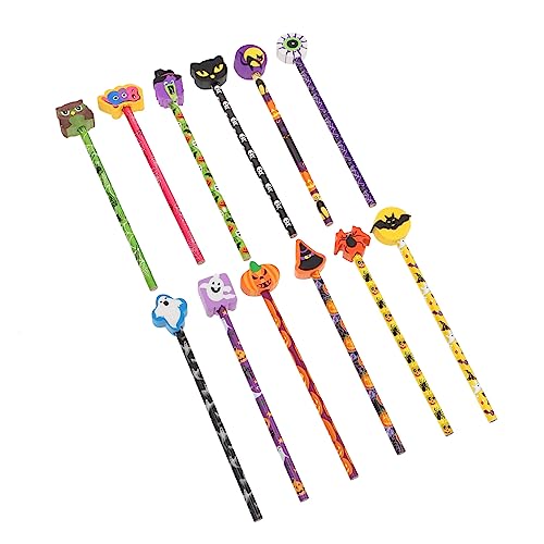 DIKACA 24 Stück Teiliges Halloween Buntstifte für Leichte Umweltfreundliche Holzbleistifte mit Cartoon Radiergummi für Malen Zeichnen und Schreiben Partygeschenk von DIKACA
