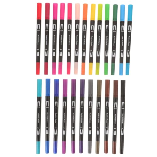 DIKACA 24 Stück Teiliges Waschbarer Dual Tip Marker Farbige Pinselstifte für Anfänger Zeichnen und Kalligraphie Zufälligem Design für Kreative Bastelprojekte von DIKACA