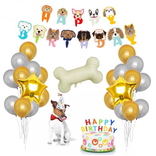 DIKACA 24-Teiliges Set Luftballons Aluminiumfolienballons und Banner Gastgeschenke der Hund das Banner schmücken von DIKACA
