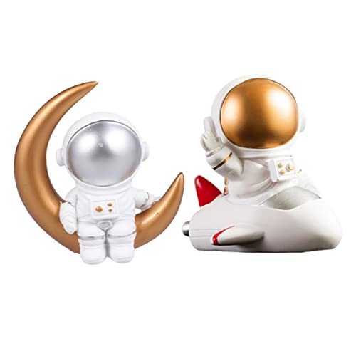 DIKACA Ornament 2st Astronauten-ornamente Raumfahrerfigur Astronautenspielzeug Astronauten-skulptur Wohnkultur Tortendeko Für Kinder Astronautenstatuen Miniatur Geburtstagsgeschenk Harz von DIKACA