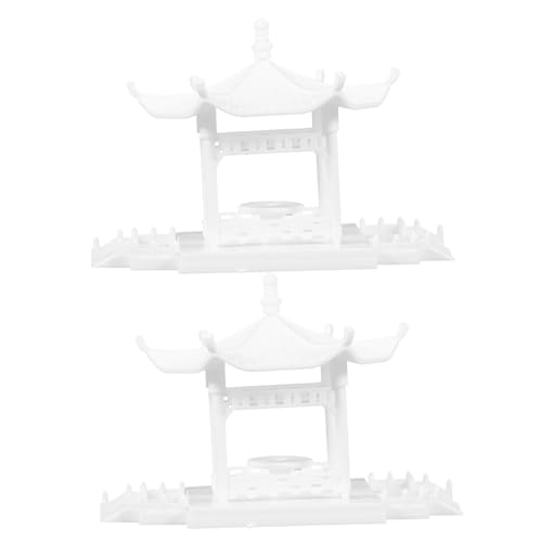 DIKACA 2st Mini-Zaun Mini-pagodenskulptur Fischbecken Pagode Pagode-skulptur Miniatur-pagode-sechseck-dekor Miniatur-puppenhauszubehör Mini-Zen-Garten Glas Sechseckiger Pavillon Weiß Abs von DIKACA