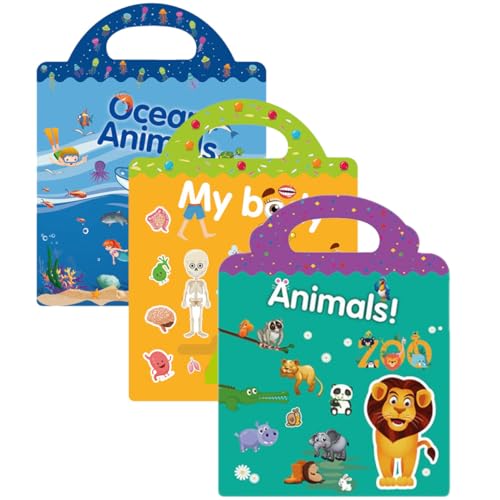 DIKACA 3 Stickerbuch kinderkram Buch Activity für Sticker Buch Sticker stickern Stickers Aufkleber zum Basteln mit Tieren Aufkleberbuch für Bildungsspielzeug Papier von DIKACA