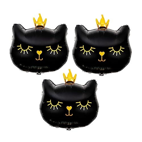 DIKACA 3 Stück Katzenballon Geburtstag Partydekorationen Pastell cartoon cat wand polsterung Tierpartydekoration Luftballons für Kätzchen Partyballons mit Katzenmotiv Aluminiumfolie Black von DIKACA