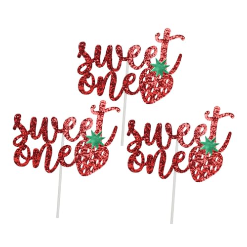 DIKACA 3 Stück Kuchen Zeichen Dessert-Cupcake-Topper Exquisite Kuchen -Topper Obst hochzeitsdeko neuartige Kuchenpicks Fruchtstäbchen Fruchtdekore -Glitzerpuder rot von DIKACA