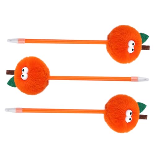DIKACA 3 Stück Orangefarbener Haarballstift süßer Schreibstift entzückender flauschiger Kugelschreiber kawaii bürobedarf Herzstift Stift mit Pomponaufsätzen schöner Stift Stifte Plüsch von DIKACA