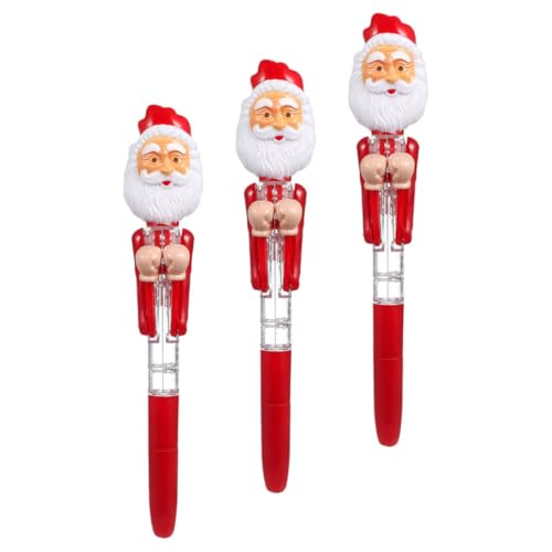 DIKACA 3 Stück Weihnachtsmann Boxstift Weihnachtsstrumpffüller Büro Schreibtischspielzeug Neuartiger Kugelschreiber Leuchtender Stift Klassenzimmer Belohnungen Goodie Bag Füller von DIKACA