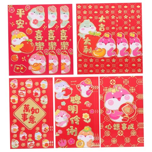 DIKACA 30 Stück Lai Feng Chinesische Glücksgeldumschläge Chinesische Schlangengeldtasche Chinesische Umschläge Für Bargeld Chinesisches Neujahr Hong Bao Papier Rot von DIKACA