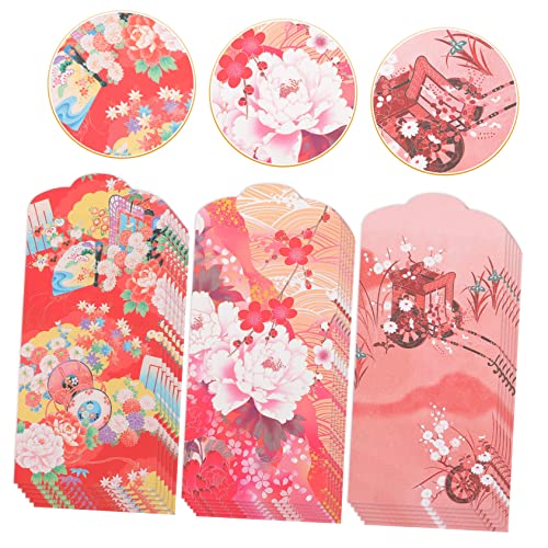 DIKACA 30 Stück Teiliges Japanischer Stil Rote Umschläge für Neujahr mit Blumendesign Geldumschläge Festliche Geschenkumschläge für Frühlingsfest Hochzeit Party Edition von DIKACA