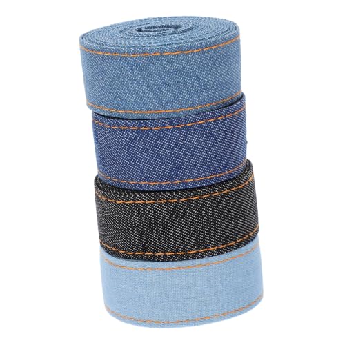DIKACA 4 Rollen Denim Band Stoffbänder in Farben Je Vielseitiges Geschenkband und Nähzubehör für Kleidung Basteln Schleifen und Dekorative Verpackungen von DIKACA