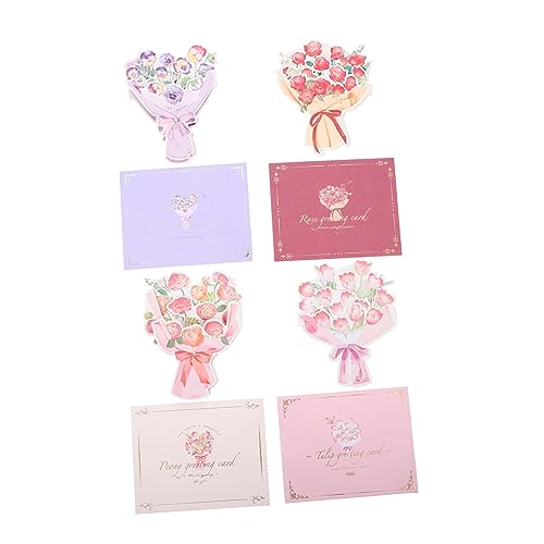 DIKACA 4 Stück Blumengrußkarte leere Grußkarten mit Umschlägen Blumenstraußkarten falten Tischkarten Hochzeit Du Blumenkarte Blumenförmige Grußkarten Klappkarten Papier von DIKACA