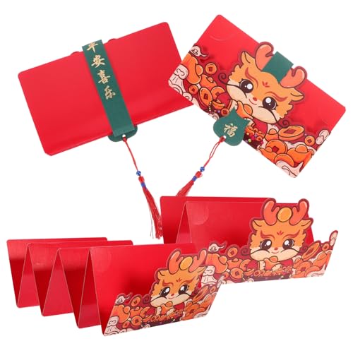 DIKACA 4 Stück Cartoon-rote Umschlagtasche Papier Rote Tasche Jahr Dekoration Rotes Paket im Drachenstil Fans Roter Umschlag für das Jahr des Drachen kreatives rotes paket von DIKACA