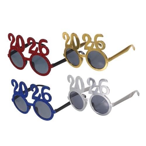DIKACA 4 Stück Partybrillen in Gold Silber Blau Rot Glitzernde Fotorequisiten aus Robustem Pc Material für Silvester Fasching Kostümzubehör und Festliche Feiern von DIKACA