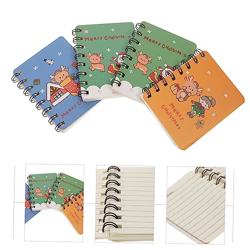 DIKACA 4 Stück Teiliges Weihnachts Spiralnotizbuch mit Quadratischem Karopapier Cartoon Design Kompaktes Schüler Notizheft für Schule Tagebuch Memo und DIY Planung von DIKACA