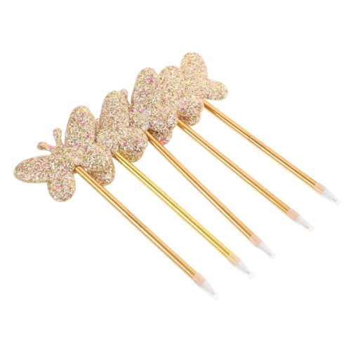 DIKACA 5 Stück Butterfly Glitzer Kugelschreiber Dekorative Unterschriftenstifte mit Ergonomischem Griff Kreative Schreibstifte für Schule Büro Party für Mädchen und Erwachsene Goldfarben von DIKACA