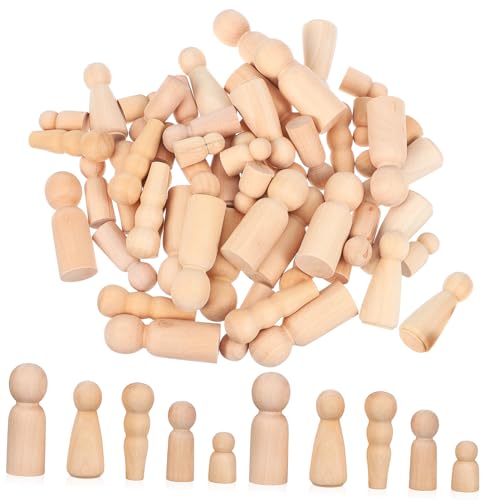 DIKACA 50 Stück Bemalte Holzfigur menschlich bemalte Holzpuppen Peg-Puppenkörper schmücken klein unvollendete Peg-Leute unfertige Holzpuppe Pegpuppen selbst bemalen Holzhandwerk Lotusbaum von DIKACA
