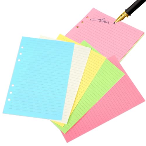 DIKACA 50 Stück Nachfüllpapier Farbig Liniert Ringbuch Einlagen für Notizbuch Planer Büro Schule Schreibwaren von DIKACA