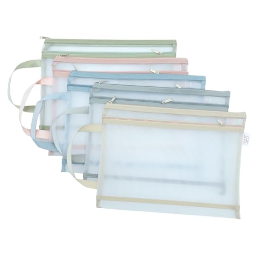 DIKACA 5Stücke Reißverschlusstaschen Transparente Büro Aktentaschen mit Großer Kapazität Kleine Netztaschen für Dokumente Stifte und Aufbewahrung für Ordentliche Verwaltung von DIKACA