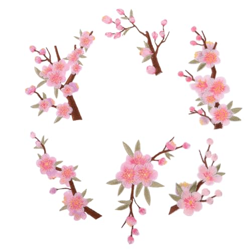 DIKACA 6 Stück Teiliges Bestickte Pflaumenblüten-applikationen Pinke Blumenstickerei zum Aufbügeln und Aufnähen für DIY Kleidung Jacken Jeans Hüte Taschen Kreative Stoffdekoration von DIKACA