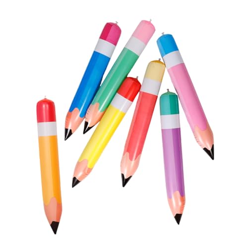 DIKACA 7 Stück Teiliges Aufblasbare PVC Bleistift Deko Sichere Schulanfang Party Requisite Große Bunte Inflatable Bleistifte für Klassenzimmer Einfach Aufzuhängen Lebhafte Farbmischung von DIKACA
