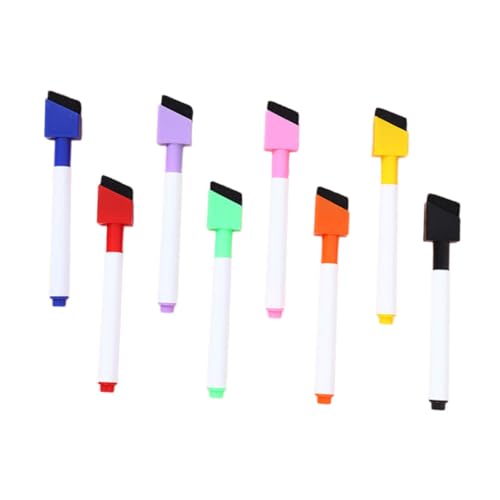 DIKACA 8 Stück Farbkernlöschbare Stift wischen Kind Weiß Macher Planke Malenstifte Multifunktions-Trockenlöschmarker Trockenlöscher mit Radiergummi Whiteboard-Stifte Boardmarker Plastik von DIKACA
