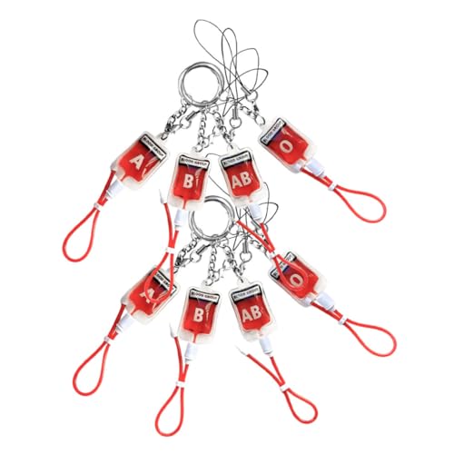 DIKACA 8 Stück Schlüsselanhänger mit Blutgruppe klein Inhaber Mini Blutspender-Schlüsselanhänger für Hängedekoration Taschenschlüsselkette Schlüsselanhänger aus Metall Rostfreier Stahl von DIKACA