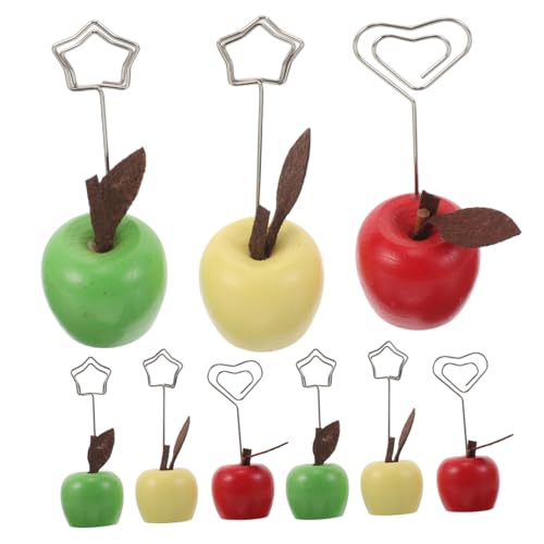 DIKACA 9 Stück Teiliges Holz Memo Clip mit Candyfarben Apfelförmige Notizhalter für Büro Zuhause Hochzeitstischdekoration Praktische Klammern für Fotos und Karten von DIKACA