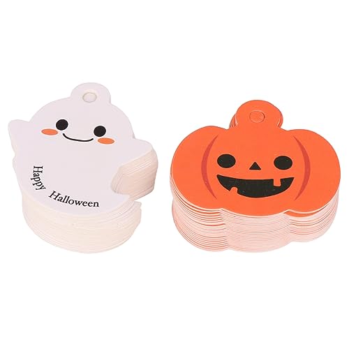 DIKACA Halloween Geschenkanhänger mit Vorgestanztem Teiliges DIY Papier Hängeschild mit Geist und Kürbis Vielseitig für Geschenkverpackung und Halloween Dekoration von DIKACA