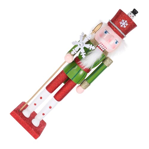 DIKACA Holz Weihnachtsfigur Deko Weihnachten Tischornament Kleine Holzfigur mit Grüner Kleidung und Weißen Stiefeln Schneeflocken Motiv Festliche Weihnachtsdekoration für Wohnzimmer Kamin von DIKACA