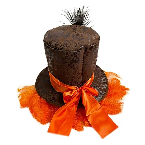 DIKACA Karnevalshut mit Pfauenfedern Orangefarbene Cosplay Perücke Atmungsaktiver Partyhut für Fasching Kostüm Accessoire für Karneval Faschingsparty Verkleidung und Bühnenauftritte von DIKACA