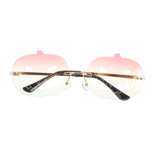 DIKACA Randlose Halloween Sonnenbrille mit Großem Ovalem Rahmen Stylische Kürbis Design Partybrille für Damen und Herren Leichte Uv Schutzbrille aus Robustem Kunststoff für Karneval und von DIKACA