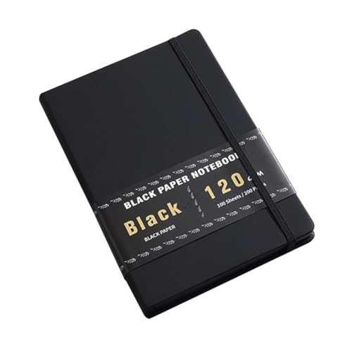 DIKACA Schwarzes Notizbuch Dickes Papier Blanko Skizzenbuch für Tagebuch Notizen Gelstifte Weiße Vintage Design Tragbar Alltag von DIKACA