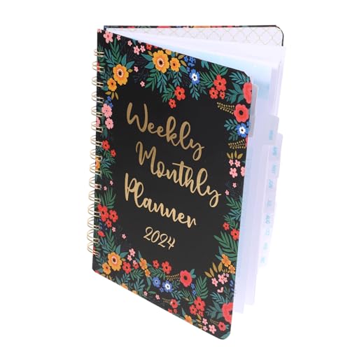 DIKACA Spiralnotizbuch mit Kalender Floral Planer Wochenplaner für Büro Studenten Lehrer Tragbarer Coil Notizblock für Terminplanung und Tagesorganisation von DIKACA